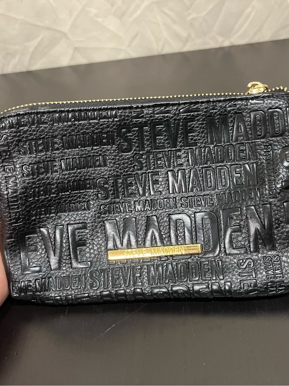 Steve Madden Btrell double zip monogram wristlet/clutch